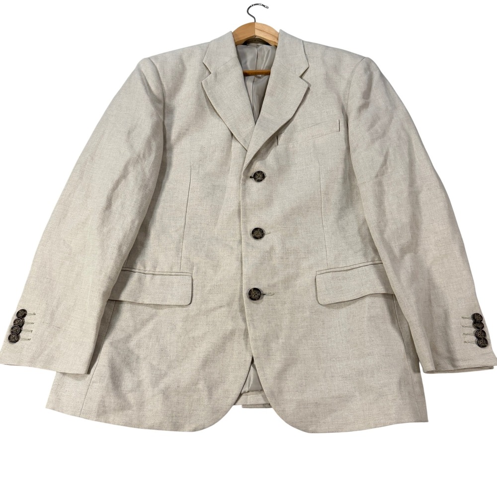Banana Republic Mens 40S Linen Cotton 3-Button Blazer Beige Oatmeal Sport Coat
